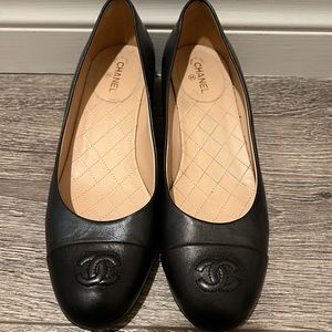 Size 39 1/2 Authentic Chanel thick heel slip ons